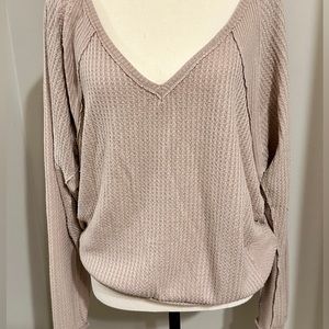 Free People Small Santa Clara Blush Pink Blouse Top. Waffle knit, batwing EUC